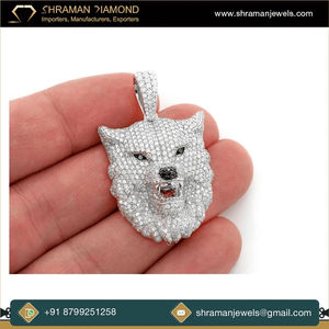 Collar con Colgante de Cabeza de Lobo Personalizado, Unisex, de Lujo, Estilo Hip Hop, Chapado en Oro sobre Plata 925, con Moissanita VVS de 4.75 Quilates, para Fiestas - Product Image 4