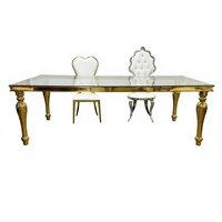 Table à manger en verre épais avec pieds bombés dorés en acier inoxydable, table de banquet de luxe pour mariage