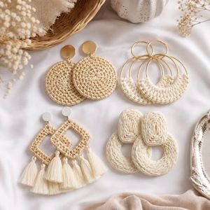 BEST SELLING Classic Handmade Rattan Earrings Eco Friendly Design Water Drop Shape - Product Image 6