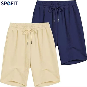 Men's Casual Summer Beach Joggers Elastic Waist Drawstring Plain Dyed Knitted Polyester/Cotton Quick Dry <b>Shorts</b> <b>Gym</b> Workout - Product Image 2