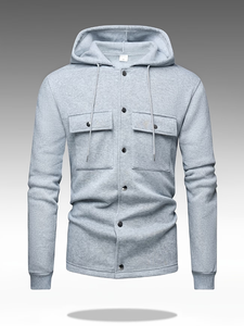 Mens Hooded Sweatshirt 100% Cotton Fleece Knitted Solid Color Casual Autumn Wear Pockets Regular Fit Heat Transfer Printed - Product Image 3