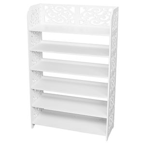 Scarpiera Moderna in Legno Bianco Stile Rustico a Sei Ripiani Intagliata con Scaffalatura Regolabile per Casa o Ingresso - Product Image 4