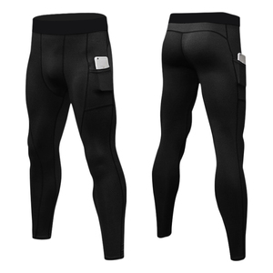Men's Red Compression Pants <b>Knee</b> <b>Length</b> High Elastic Waist Four-Way Stretch Pockets Yoga <b>Leggings</b> Seamless 85% Polyester - Product Image 3
