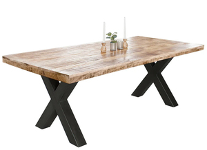 Table de salle à manger moderne industrielle pour la maison, la cuisine ou le restaurant, avec pieds en métal épais de 3x3 pouces et plateau en bois de manguier massif finition brute ou lisse - Product Image 4