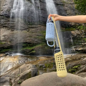 Crochet Water Bottle <b>Holder</b> Solid Color Open Closure Long Strap Vintage Minimalist Style <b>Travel</b> All Seasons Daily Use - Product Image 5