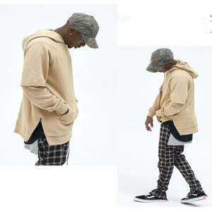 Custom <b>Men</b> Longline <b>Pullover</b> Hoodie Olive Curved Hem Side Zip Oversized Streetwear Fleece Cotton Hip Hop Hoodies Sweatshirt - Product Image 5