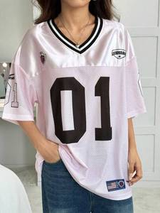 Jersey de Fútbol Americano Personalizado para Mujer, Color Rosa Pastel, Satinado, Estilo Urbano, Holgado, para Hombre, Estilo Hip Hop, Retro, Uniforme de Entrenamiento - Product Image 2