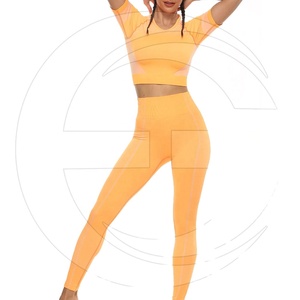 Tenue de Yoga sans couture, taille haute, Leggings de sport, Fitness, manches courtes, soutien-gorge et Legging, ensemble de Yoga - Product Image 2