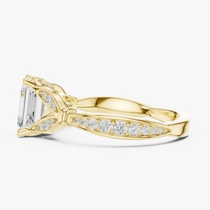 1.30 Ct Emerald Cut <b>Lab</b> Grown Diamond Engagement Ring 9K Yellow Gold <b>Botanical</b> Leaf Accent Custom Wholesale Jewelry - Product Image 2