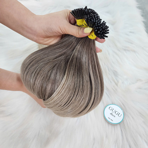 Extensions de cheveux humains GUGU I-Tip, ombré brun à blond, fusionnement sans couture, aspect naturel, cheveux vierges. - Product Image 6