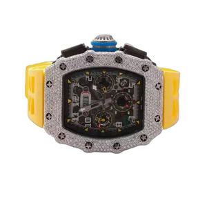 Yellow Stainless Steel Band Sapphire Crystal Diamond Encrusted Square <b>Case</b> Men's Mechanical <b>Watch</b> Multiple Dials ETA Movement - Product Image 1