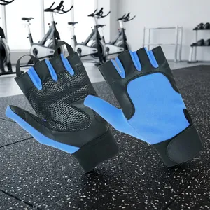 Gants de cyclisme bleu-noir à demi-doigts, en matériau PU respirant, avec design de préhension confortable pour les sports d'été - Product Image 4