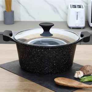 Casserole en aluminium antiadhésive avec couvercle en verre, poignée dorée, compatible induction, pour soupes et ragoûts - Product Image 2