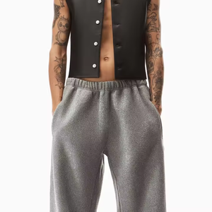 Pantalon de survêtement gris pour homme, taille élastique, décontracté, coupe oversize, tricoté, devant plat, poches latérales, respirant, poids moyen, pour l'automne - Product Image 3