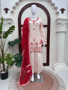 Embroidered Indian Pakistani Set Women Long <b>Top</b> Palazzo Dupatta Georgette Style Formal Wear Customizable - Product Image 1