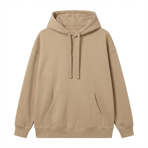 Men's Khaki Hooded Sweatshirt Solid Color Oversized Fit Casual Knitted <b>Fabric</b> Pocket Design Autumn Wear - Product Image 1