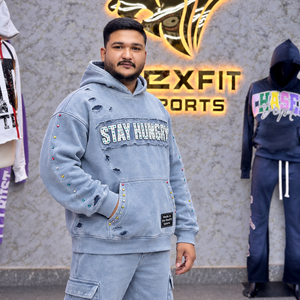 Custom Unisex Heavyweight Washed Fleece Pullover Hoodie Sweatpants Set Distressed Detail Custom <b>Label</b> Casual Tracksuit OEM <b>Maker</b> - Product Image 2