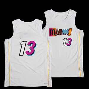 Maillot de basket blanc des Miami Heat pour homme, manches courtes, numéro 13, imprimé tricoté, séchage rapide, respirant, écologique, sportif, col rond - Product Image 3