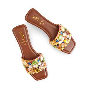 รองเท้าแตะแฟนซีสีน้ำตาลสำหรับผู้หญิง - Product Image 1