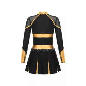 Ensemble veste sans manches et jupe plissée orné de pierres scintillantes de luxe pour équipe de danse professionnelle, uniforme de cheerleading avec strass - Product Image 2