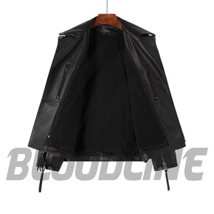 Chaqueta de Motociclista de Cuero PU Negra para Hombre BLOODLINE, Cierre de Cremallera, Cuello Camisero, para Otoño - Product Image 1
