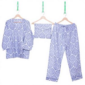 เซตชุดนอนผ้าฝ้าย100% หรูหราระบายอากาศเป็นมิตรต่อสิ่งแวดล้อมสำหรับผู้หญิงเหมาะสำหรับออกนอกบ้านลำลองสวมใส่สบาย - Product Image 1