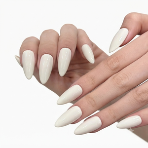 Medio Almendra Uñas Acrílico Clásico Blanco Puro y Blanco Cremoso Diseño Minimalista Pre-diseñado Crema Esmalte para Uñas - Product Image 3
