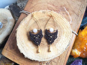 Pendientes Colgantes de Macramé Chapados en Oro Hechos a Mano con Piedra Blanca, Joyería Boho Vintage para Boda, para Mujer - Product Image 4