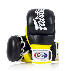 Gants d'entraînement en cuir véritable imperméables de qualité supérieure Fairtex MMA Shooter Sanda Sparring à lacets Rouge Noir - Product Image 3