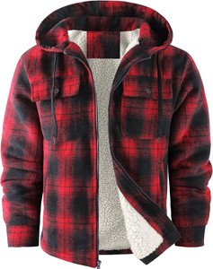 <b>Men's</b> Eco-Friendly Windproof Hooded <b>Flannel</b> <b>Jacket</b> with Plaid Pattern Streetwear Style Winter Outerwear - Product Image 5