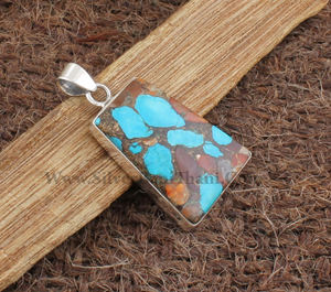 Colgante de Turquesa Natural Chapado en Platino Vintage al por Mayor, Joyería de Plata de Ley 925 con Gema Rosa, Precio al por Mayor Directo de Fábrica - Product Image 1