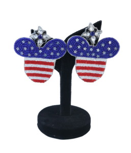Luxury Beaded Triple Star <b>Earrings</b> with Crystal & Pearl Accents Independence Day Patriotic <b>Red</b> White Blue Statement <b>Earrings</b> - Product Image 2