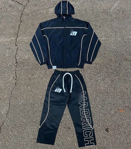 Chaqueta de Dos Piezas con Cierre y Logotipo Personalizado Bordado OEM, Conjunto Largo con Chaqueta Cortavientos de Poliéster Reflectante para Hombre - Product Image 4
