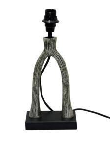 Base de lampe de table moderne en aluminium argenté en forme d'arçon |   Lampe de chevet rustique à texture imitation bois |   Petite lampe d'appoint minimaliste - Product Image 4