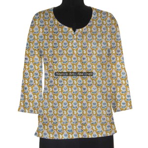 Blusa de algodón con estampado de bloques a mano Kurti para mujer, Top corto de diseñador, camisa informal, Top étnico, Túnica mayorista - Product Image 1