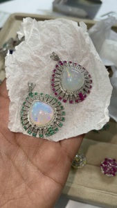 Natural Opal <b>Emerald</b> Ruby & Diamond Silver <b>Pendant</b> 92.5 Sterling Silver - Product Image 5