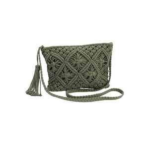 Handmade Bag for Women Stylish <b>Green</b> Cotton Rope Hand Woven Shoulder Sling Bag with Zipper Closure Casual Beach Travel <b>Purse</b> - Product Image 3