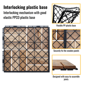 20 Pezzi Piastrelle a Incastro con Motivo a Scacchi 30x30 cm in Legno Duro di Acacia Giallo per Pavimentazione Esterna Balcone Portico - Product Image 6