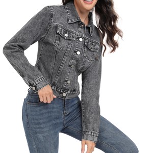 Veste en jean oversize vert uni pour femme 2026, en coton de haute qualité, col montant, style urbain - Product Image 4
