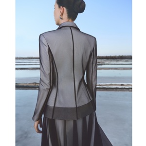 Conjunto de Blazer para Mujer ODM Listo para Enviar, Chaqueta Elegante con Peplum, Tela de Malla Brillante, Blazer Cruzado para Mujer - Product Image 4