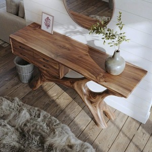 Mesas de Consola Contemporáneas, Mesa de Entrada de Madera Industrial con Cajones, Mesa de Consola de Madera Decorativa Vintage para el Hogar - Product Image 4