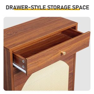 Scarpiera in Rattan con 1 Cassetto e 2 Ante Ribaltabili 54*24*110cm, in Truciolato Marrone - Product Image 5