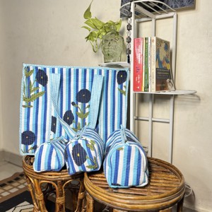 Bolso Tote Acolchado de Algodón, Estilo Vintage, con Estampado Floral y Rayas, con Cierre, para el Hombro, para Viajes Diarios y Playa - Product Image 5