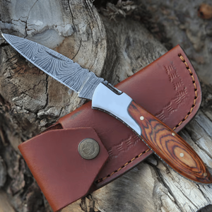 Navaja Plegable de Acero de Damasco con Mango de Madera, Personalizable con Etiqueta Privada, para Caza y Camping al Aire Libre, Dureza 58HRC - Product Image 1