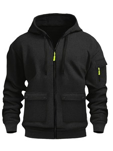 Men's <b>Navy</b> Blue Hooded Zip-Up <b>Sweatshirt</b> Regular Fit Solid Color Casual French Terry Pocket Design Autumn Wear - Product Image 3