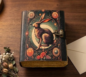 Carnet en cuir Mystical Rabbit de 200 feuilles, pages aquarelles, fait main, style vintage rétro, livre de sorts magiques sur le thème de la lune et journal d'art gothique - Product Image 6