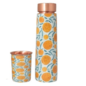 Drinking Juices Creative Quality Metal Copper Bottle Tabletop Kitchenware Fruits Juice Enamel Printed Copper Bottle With Glass - Product Image 3