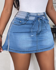 Minifalda Casual de Invierno para Mujer, Estilo Lápiz, de Mezclilla, Cintura Alta, con Shorts Integrados, Color Azul Claro, Cintura Ajustable, Secado Rápido, 3D - Product Image 5