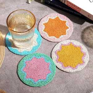 Handmade beaded <b>coaster</b> <b>set</b> for dining table home decor stylish reusable table accessory for tea coffee mugs glasses and gifting - Product Image 6