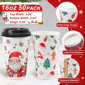 Confezione da 50 Bicchieri di Carta Natalizi da 16 OZ con Coperchi, Bicchieri Isolanti per Bevande Calde/Fredde per Uso Domestico Invernale e Natalizio - Product Image 2